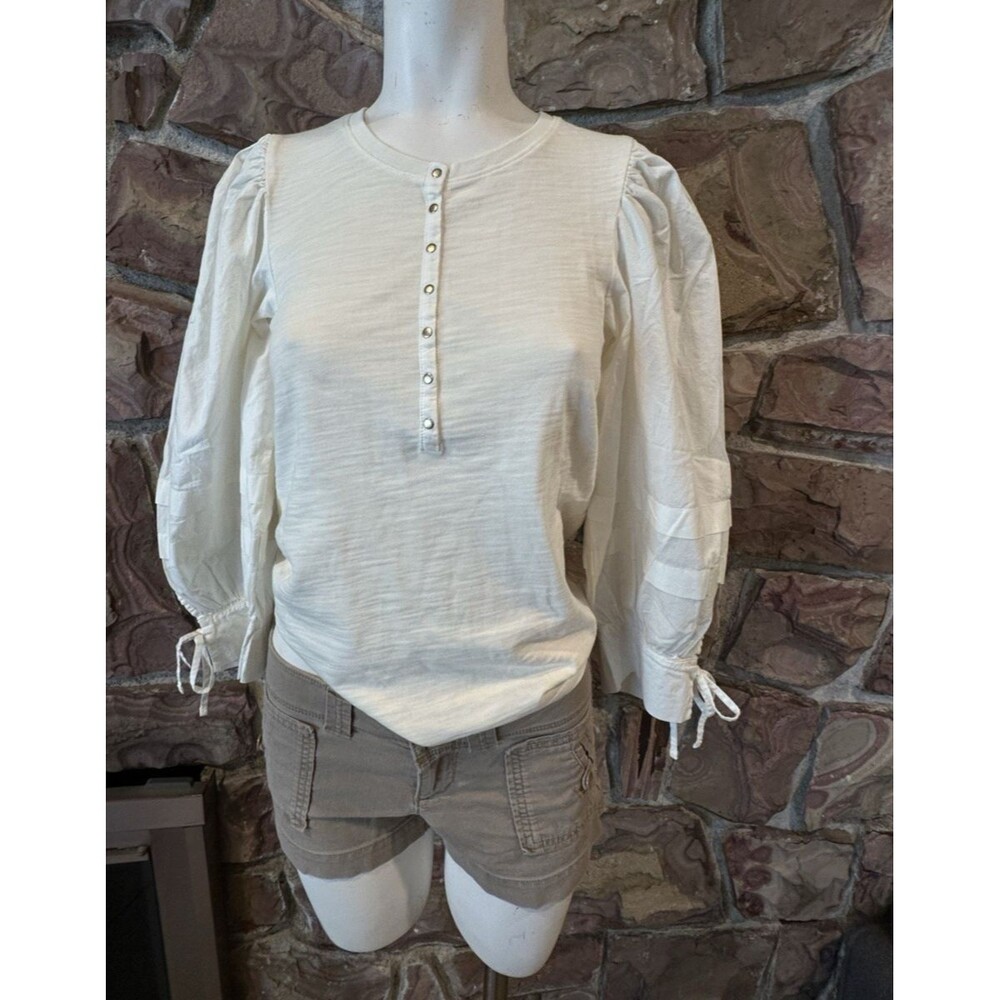 Nation LTD 3/4 Button Sleevs Accent Sweatshirt cream S EUC EUC